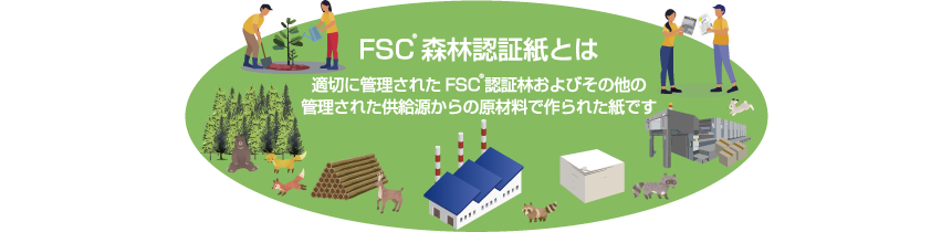 FSC®森林認証紙とは
適切に管理されたFSC®認証林およびその他の管理された供給源からの原材料で作られた紙です